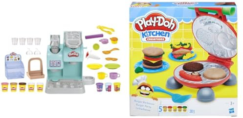 Play-Doh Kitchen Creations Mon Super Café, 20 Accessoires Et 8 Pots De Pte Ã€ Modeler, Jouet Culinaire & Kitchen, Burger Party avec 5 Pots de Pate a Modeler, Jouet créatif a partir de 3 Ans