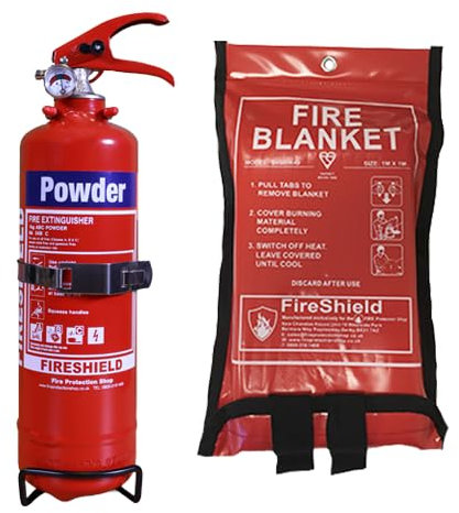 1kg Powder Fire Extinguisher with 1m Soft Case Fire Blanket - Ideal for Cars, Caravans, Taxis, Boats and other Motor Vehicles