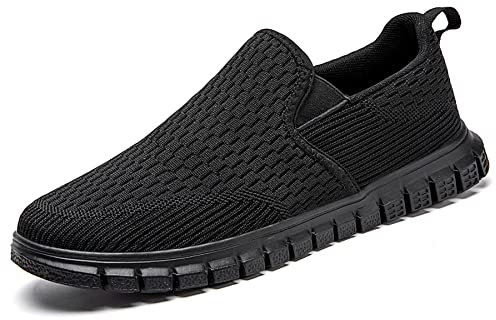 Oltyutc Mens Trainers Casual Loafers Sneakers Walking Gym Sneakers Slip On Athletic Breathable Comfortable Running Shoes Black Size 9