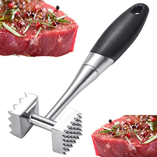 Jilskl Batticarne, Tenera Carne in Acciaio Inox, Double Face Martello per Bistecche Batticarne a Martello,Martello per Carne Pesante, Batticarne a Doppio Lato Adatto per Bistecche Braciole di Maiale