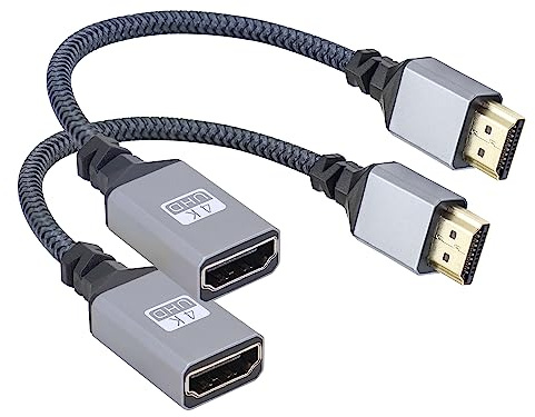 RIIEYOCA Lot de 2 câbles tressés UHD 4K HDTV vers HDTV 2.0 haute vitesse 18 Gbps - Prend en charge les câbles 4K @ 60 Hz, 1080p, 2K, HDCP 2.2, ARC, 3D, mâle vers femelle