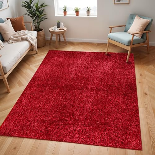 Surya Shaggy Rug Shaggy Berber Teppich - Flauschiger Teppich für Wohnzimmer, Esszimmer, Schlafzimmer, Langflor Hochflor Teppich flauschig - Teppich groß 200x275 cm, Wohnzimmerteppich in Rot