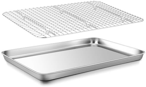 Homikit Teglia da forno con griglia di raffreddamento, in acciaio inox, grande teglia da forno e griglia per torte, 40 x 30 x 2,5 cm, facile da pulire e lavabile in lavastoviglie