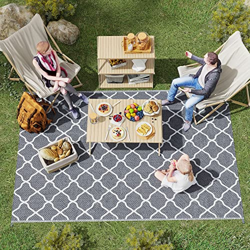 Outsunny Alfombra de exterior reversible dim. 2,74 x 1,82 m – PP de alta densidad 310 g/m² gris y blanco