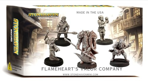 Stonehaven Miniatures Flameheart's Valor Company - 30mm Scale Set of 5 Unique Human Figures for DND and Pathfinder 30mm Heroic Scale RPG Lead-Free Pewter Unpainted Unassembled Fantasy Gaming