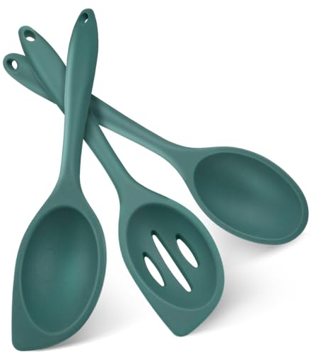 3 Stück Silikon Kochlöffel, 28cm Antihaft Silikon Löffel Groß, Servierlöffel Kunststoff für Küche, Kochen, Backen, Rühren