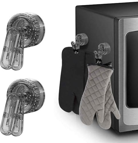NHO Ovent Mitt Hanger - Twist Lock Suction Clips for Kitchen Stove Gloves - Hooks for Door - Towels Holder for Bathroom - Hanging Stuff for Cabinet Fridge Refrigerator - Black