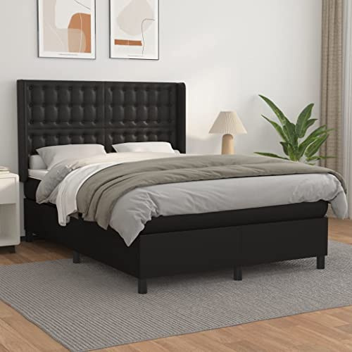 ZQQLVOO Bed Frame Lattenrost Palettenbett Bodenbett Boxspringbett mit Matratze Schwarz 140x190 cm Kunstleder
