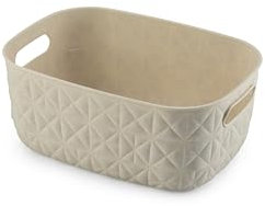 CURVER Panier de rangement Softex 4L - Design Élégant - Léger, Empilable et Pratique - 100% recyclé - 26 x 19 x 11 cm - Blanc cassé