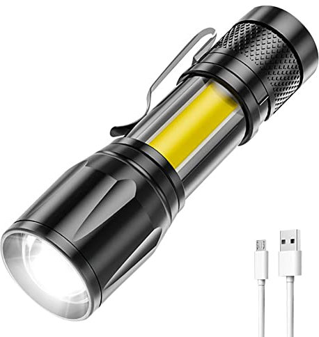 Kexpery Lampe torche XPE + COB puissante télescopique zoom portable LED lampe de poche rechargeable USB lanterne de camping étanche pour randonnée d'urgence