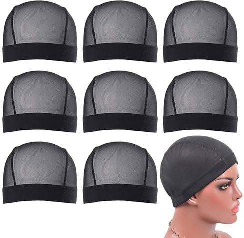 FUIPVGI 8 Piezas Redecilla Pelo, Gorras de Peluca Unisex, Peluca Redecillas Gorras con Banda Elástica, Casquillos Peluca Cómodo y Transpirable, para Peluca Cosplay, Hacer Pelucas (Negro, M)