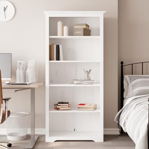 qohoio Bücherregal BODO Weiß 80x38x180 cm Massivholz Kiefer 5 Fächer Schrank Regal BüCherschrank Raumteiler Regal RegalwüRfel Shelves BüRo Schrank