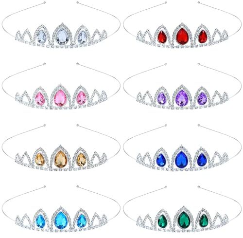 inSowni 8 Pieces Princess Wedding Birthday Party Prom Silver Metal Sparkly Waterdrop Rhinestone Crown Headbands Tiaras Headpieces for Women Girls Brides Bridesmaids (Multicolor Waterdrop)