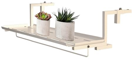 MBBTAG Support Pot Métal Clôture, garde-corps porte-pot, Crochet réglable, pot plante garde corps, jardiniere balcon suspendue, support jardiniere balcon, Convient pour balcon/balustrade/jardin(Beige,
