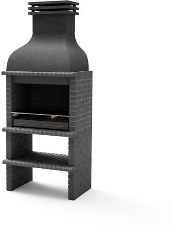 MOVELAR – Barbecue prefabbricato per legna e carbone modello BBQ BENHADDOU Plus con griglia (grigio scuro – 100 x 70 x 262 cm) REF: M01030 – Uso esterno
