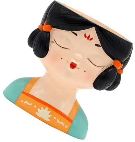 YARNOW Kleiner Topf Aus Kunstharz – Blumentopf Mit Cartoon-mädchen Garten-übertopf Für Schreibtisch Aufbewahrungshalter Desktop-übertopf