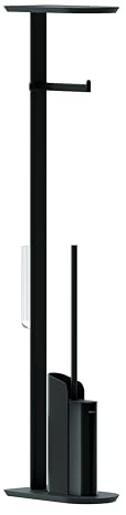 COSMIC Flat Base Portarrollos con Escobillero Integrado Ultrafino para Baño de Diseño Minimalista. Soporte de Pie para Papel Higiénico con Escobilla de Baño de Silicona de Color Negro Mate