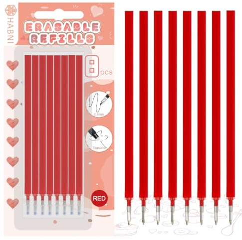 HABNI 8 Stück Radierbarer Ersatzminen Rot, Kompatibel Mit Legami, Erasable Gel Pen Refill Set, Stiftspitze 0,7mm,Höhe 13 cm, Stiftspitze(Rot)