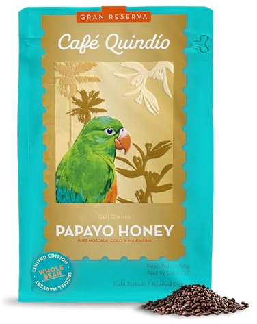 Café Quindío Cafe De Especialidad En Grano - 100% Arábica Colombia, SCA 88 - ideal para cafetera goteo, prensa francesa, Chemex o V60 (Papayo Honey)