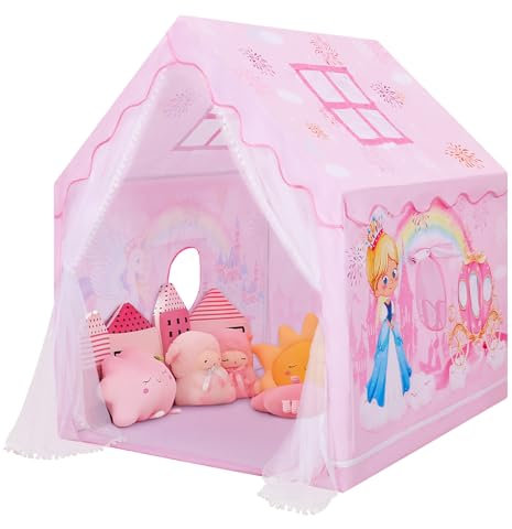 Tenda da Gioco per Bambini, Casetta dei Giochi per Interni ed Esterni, Grande Castello da Principessa per Ragazze con Finestra e Borsa, Tenda per Bambini Regalo di Compleanno 120×100×130 cm, Rosa