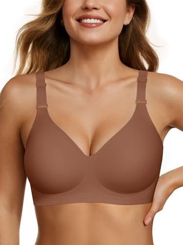 OEAK Reggiseno da donna senza cuciture comodo senza ferretto Supporto completo Bralette Push Up Plus Size Scollo a V Sleeping Tshirt Bras, Caffè, XX-Large