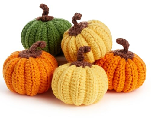 Sahoottie 5 Pcs Knitted Pumpkins Decorations Autumn Decorations