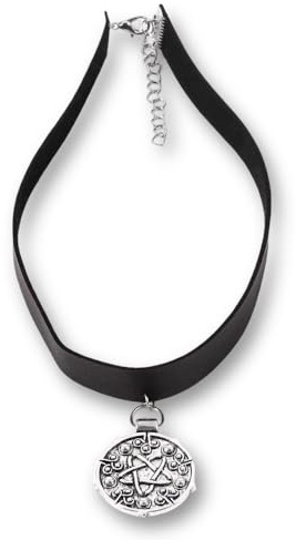 Gargantilla de fantasía negra con colgante mágico, collar gótico ajustable de piel sintética, 35 + 5 cm, colgante de 2,9 x 3,5 cm