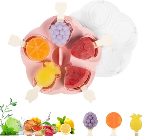 LUMOOM Moules à glace en silicone à 5 cellules pour enfants et adultes, moules à fruits faits maison, moules à glace, moules à popsicle avec couvercle, pour faire soi-même de la glace à l'eau, barre