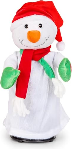 SKOOLOVE Elektrischer Schneemann mit Gesang 360°-Drehung und Tanz – Weihnachts-Animatronics-Schneemann mit Musik für Weihnachtspuppe, Festliche Innendekoration