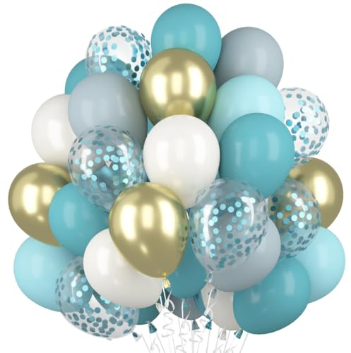 Luftballons Vintage Blau Weiß, 60 Stück Nylon Blaue Konfetti Ballon, Metallic Gold Weiß Helium Ballon, 12 Zoll Eisseide Blau Schwarz Grau Latexballons für Geburtstag Hochzeit Abschluss Babyparty