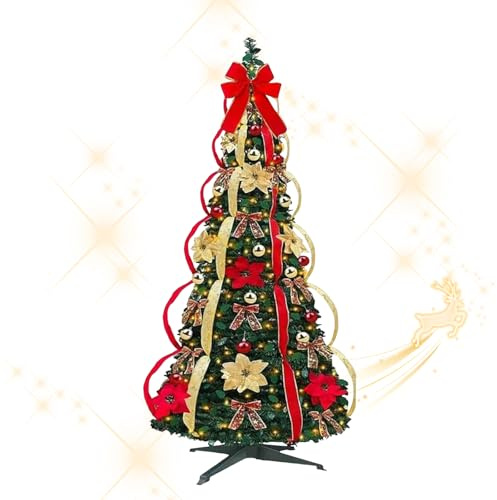 Árbol de Navidad Plegable, Árbol de Navidad Artificial Luminoso, Árbol de Navidad Pop Up Slim, Apariencia Realista con Ramas Densas, Estable con Base Metálica, para Interior Exterior Casa Tienda (1.2m