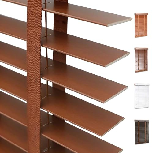 Faux Wood Venetian Blinds, 50mm Slats Wooden Blinds for Indoor Windows, Blackout Horizontal Window Shades, 30cm 40cm 60cm 80cm 90cm 100cm 120cm 150cm 160cm 180cm Privacy Blind(Brown B)