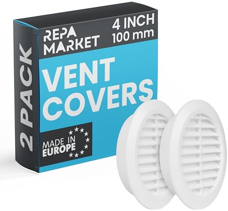 Repa Market 100mm Pack of 2 White Vent Cover with Mesh Screen - Plastic Soffit Ventilation Grill - Louvered Vent for Indoor, Outdoor Wall Ducting - HVAC Louvre Grille for Kitchen, Bathroom