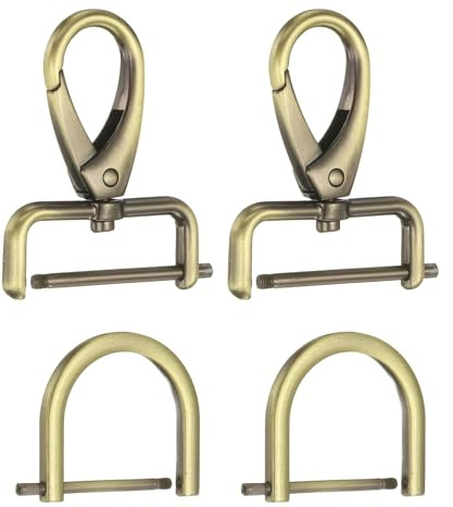 sourcing map 2pcs Detachable Snap Hook Swivel Clasp 9/64 (3.2mm) Zinc Alloy Lobster Claw Clasp with 2pcs D-Rings Screw in Shackle for Keychain Lanyard Purse DIY Purse Strap, Black Gold