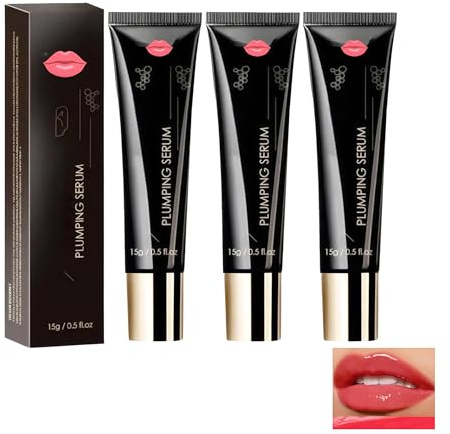 Lip Plumper Extreme Volumen Lippenöl mit Hyaluronsäure&Kollagen für vollere Lippen und Intensiv Pflege mit Langzeit-Feuchtigkeit,Erhöht Die Lippenelastizität Für Partymakeup,Vegan (45g, 3pc)