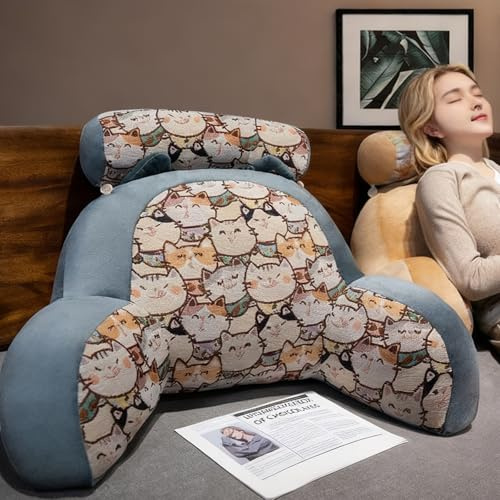 LANPEW Lesekissen Rückenkissen Katzengrau 70x50cm, Baumwolle für Bett Sofa | abnehmbare Nackenrolle waschbarer Bezug atmungsaktiv ergonomisch Rückenstütze Nackenstütze für Erwachsene Gaming