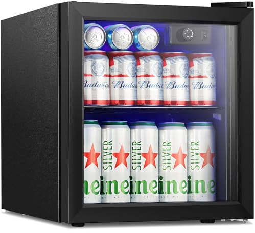 Mini Fridge Cooler, 12 Bottle 48 Can Beverage Refrigerator Glass Door for Drinks or Wine –Small Drink Dispenser for Home, Office, Electronic Knob Control,1.3Cu.Ft