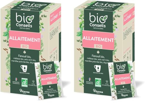 BioConseils - Infusion bio Maman Allaitement - fenouil mélisse anis vert menthe thym - 20 sachets (Lot de 2)