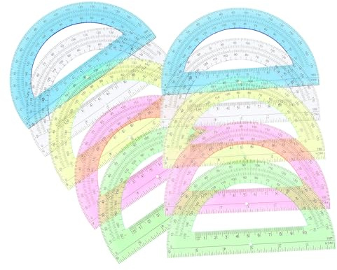 MAGICLULU Set 12 Pezzi Goniometri Grandi Semicircolari 180° in Plastica Trasparente Colorata per Strumenti di Misurazione e Disegno Tecnico Scuola e Ufficio