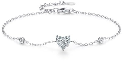 Tolldek Au585 Weißgold Armband Frauen, Klassiker Herz Damen Armbänder mit Labor Erstellt Diamant Tropfenschliff, Echt Armbänder 14K Gold, 20+3CM