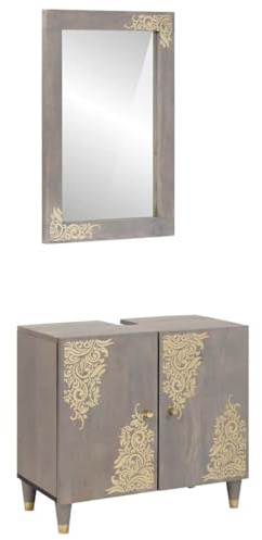 Mimdixy Armadietto da bagno sotto il lavandino, set di mobili da bagno montato a parete, 2 pezzi, grigio, 62 x 33 x 58 cm, con cassetti per sotto lavabo, mobiletto da bagno