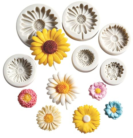 Chrysanthemum Flower Silicone Mould, 6 Pcs 3D Chocolate Daisy Candy Moulds, Reusable Sunflower Fondant Moulds for Fondant Cupcake Soap Polymer Clay Candle Crafting Projects (Grey)