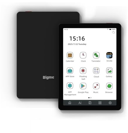 Bigme B6 6-Zoll-Farb-E-Paper-Tablet, Android 14 E-Reader mit 4 GB RAM und 64 GB Speicher, leichtes, tragbares Design zum Lesen und für Multimedia-Anwendungen (schwarz)