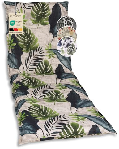 GO-DE Textil Bequeme und attraktive Polsterauflagen für Gartenliegen (Einzelset, Palmblatt grün, Liegenauflage)