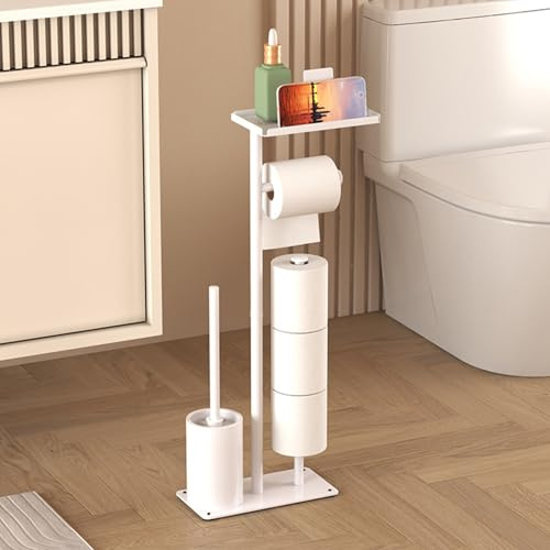 ShkitAelling Garnitur WC 4en1 debout, Porte-papier toilette avec brosse WC et rangement, Porte-papier toilette debout pour 3 rouleaux, Porte-rouleau de rechange, Porte-WC en métal pour salle de bain