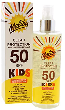 Malibu Sun Kids SPF 50 Clear Protection Sunscreen, High Protection, Water Resistant, Dry Feel, 250ml