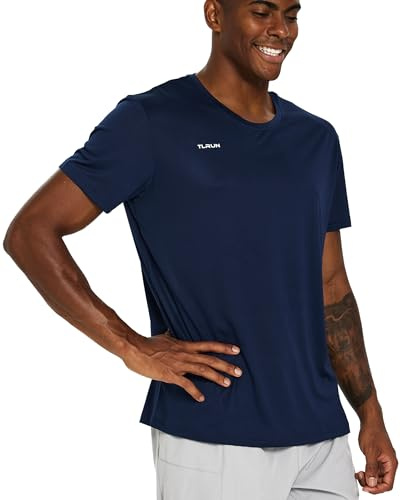 TLRUN Ultralätta löpartröjor för män, torr passform maratontopp, t-shirt, coola kortärmad atletiska t-tröjor, Marinblått Xsp, XL