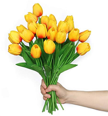 Anaoo 24 Stück künstliche Tulpen aus Latex, Blumenstrauß für die Braut, für Zuhause, Hochzeit, Party, Bürodekoration, Blumenarrangements,