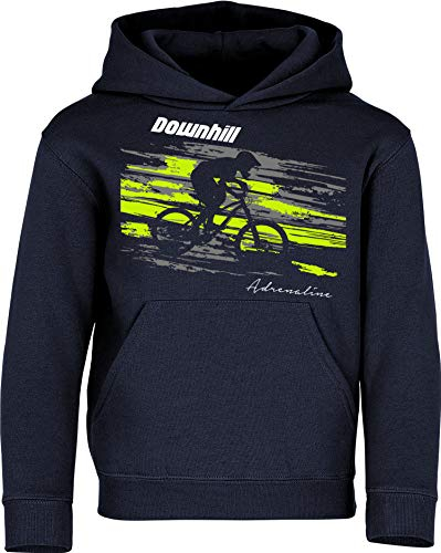 Baddery Fahrrad Pullover Kinder : Downhill Adrenaline - Sport Hoodie für Jungen und Mädchen - Outdoor Pulli Mountain Bike (Navy 140)
