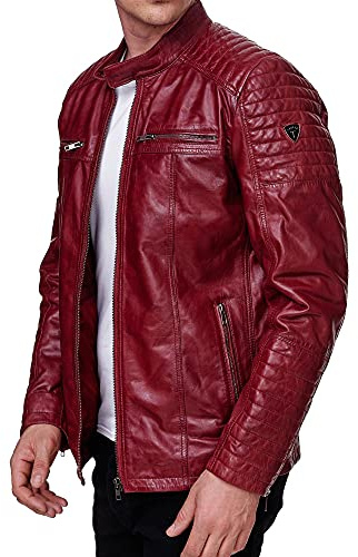 Tazzio Chaqueta de piel auténtica para hombre 19709, borgoña, L